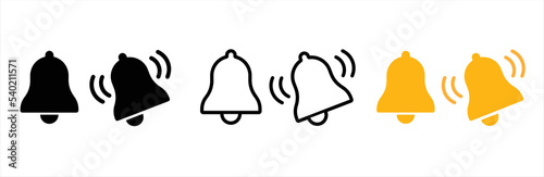 Notification bell icon. Alarm symbol. Ringing bell and notification for clock and smartphone. Incoming inbox message sign.  Vector illustration