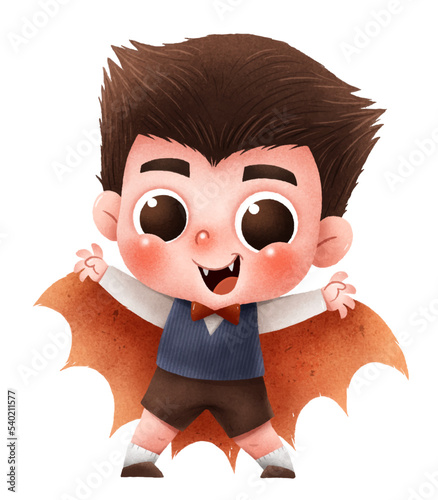 Vector illustration of cute cartoon children. Happy Halloween. Dracula costume.