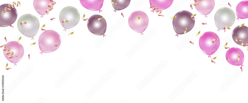 Pink and white balloon and ribbon for New Year, Christmas , Brithday on vector design..
