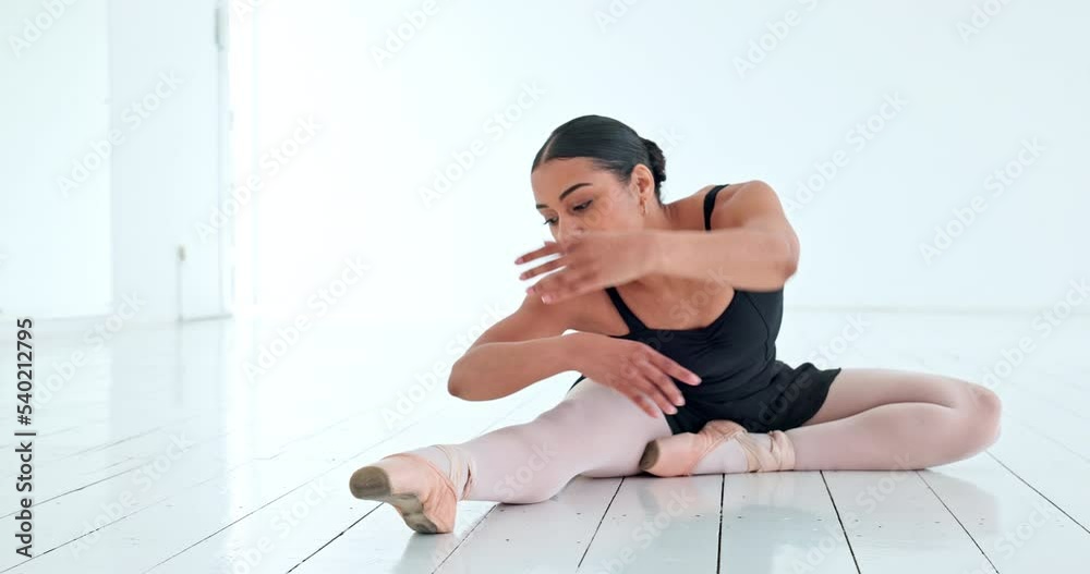 Ballet dancer, stretching and doing training for dance, workout and entertainment gig for wellness and practice in dance studio doing bend. Black female, artist and doing ballet prepare and warm up. Ballet dancer, stretching and doing training for dance, workout and entertainment gig for wellness and practice in dance studio doing bend. Black female, artist and doing ballet prepare and warm up.