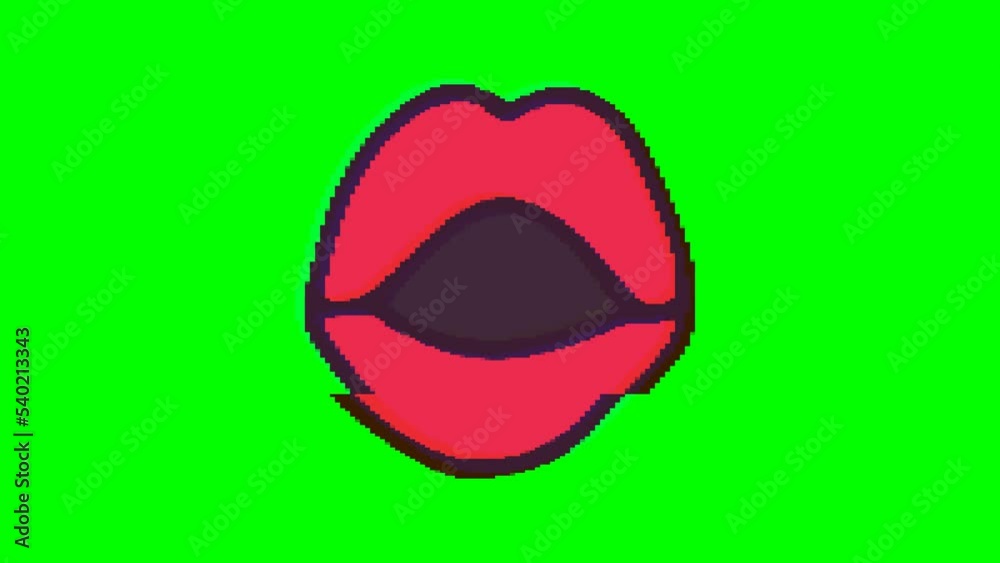 Open mouth or lips with glitch effect on green background. Emoji motion graphics. Open mouth or lips with glitch effect on green background. Emoji motion graphics.