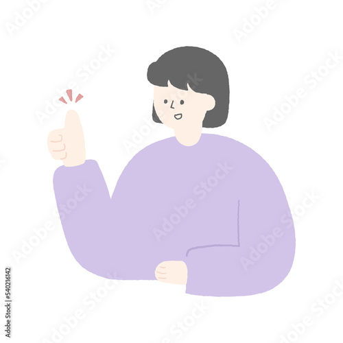 Hand drawn illustration of a woman doing thumbs up pose.