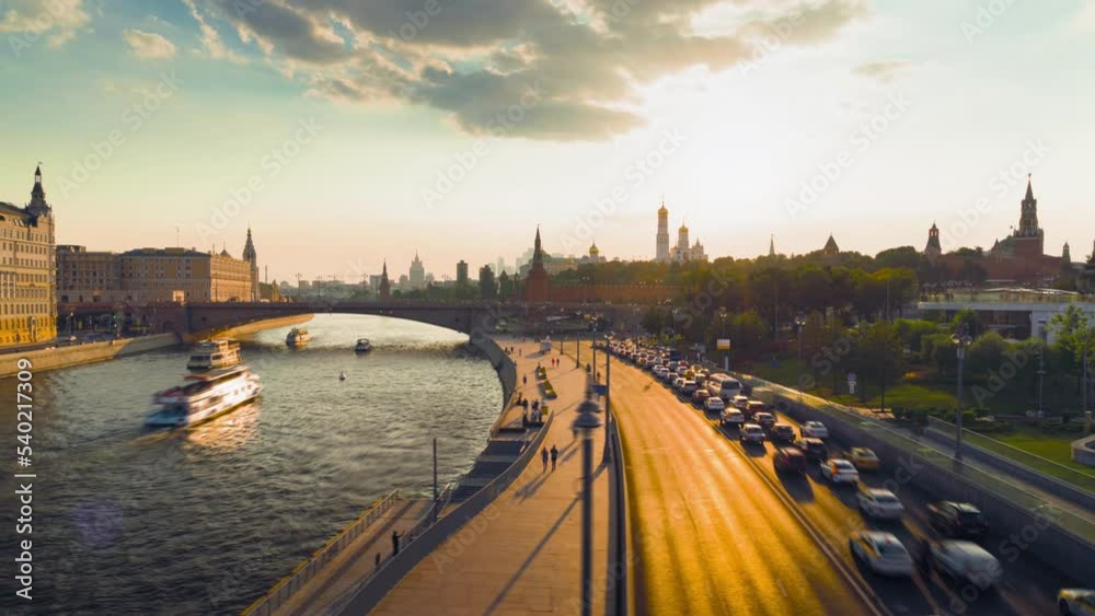 hyper lapse of the Moscow traffic and the Kremlin palace, Russia