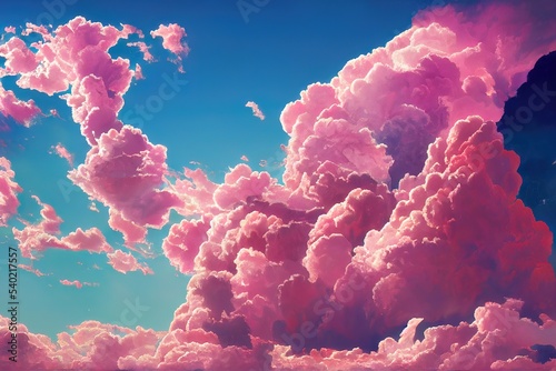 Pink fantasy clouds at sunset. 3D illustration 