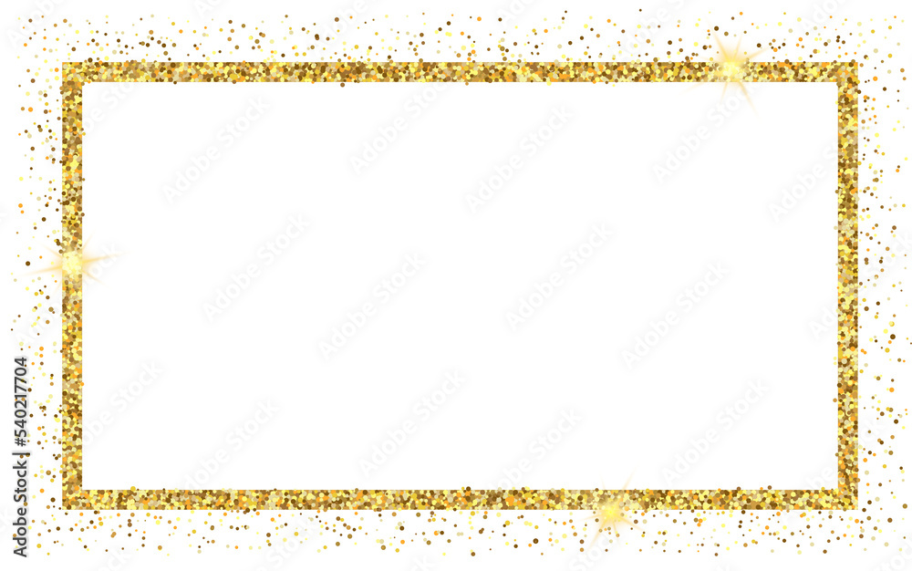 rectangle gold glitter frame isolated on transparent background