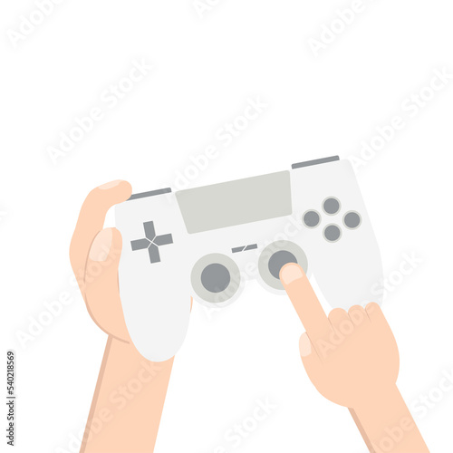 gamer hand holding joystick game controller pad