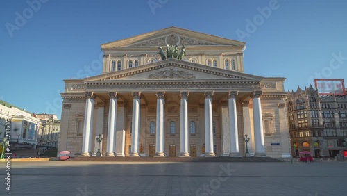 Time lapse of morning sun. Bolshoi theatre (Big theater) in Moscow, Russia