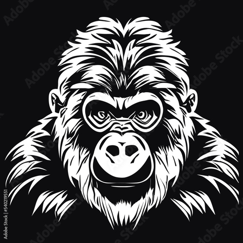 Monkey face vector illustration. Pop art animal wild chimp head, creative character mascot logo symmetry design. Bright neon colors sticker. Monkeys, pets, animal lovers theme design element.