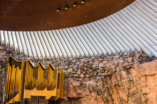 The interior in The Rock Church in Helsinki, Finland