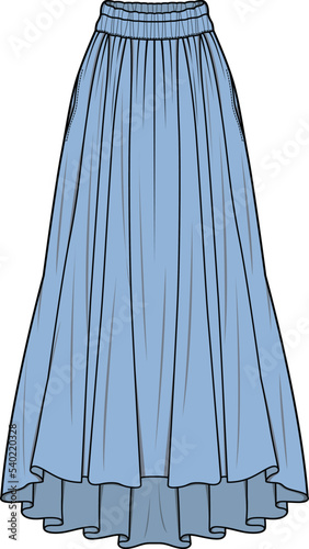 GIRLS AND WOMEN BOTTOM WEAR LONG SKIRT FRONT VECTOR SKETCH