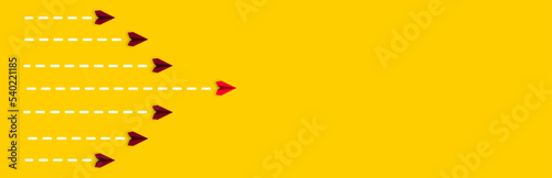 paper airplanes. red airplane changing path.Thinking different,Business leader,personality development idea concept	