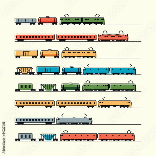 Electric-powered trains. Set of vector illustrations