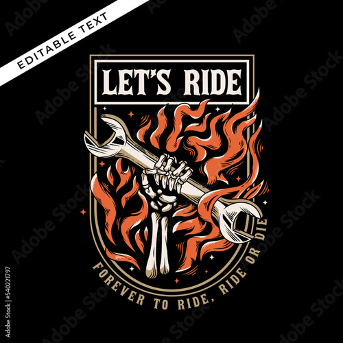 the skull hand holding wrench with the fire vector illustration