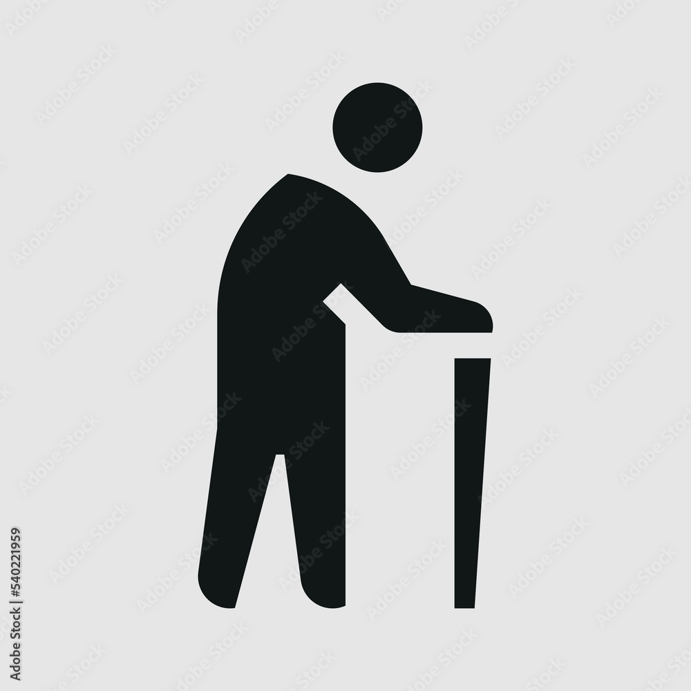 An old man with a stick. Simple vector icon An old man with a stick. Simple vector icon