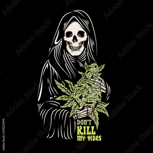 grim reaper holding the cannabis plants