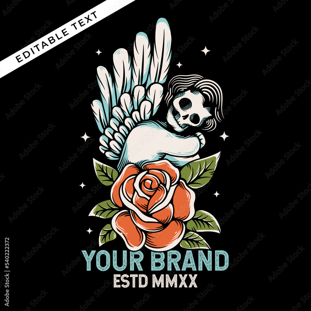 the skeleton angel with the rose vector illustration