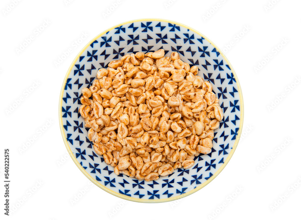 Top view of puffed wheat in bowl isolated on white background Top view of puffed wheat in bowl isolated on white background