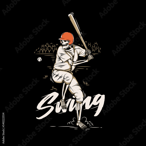 the skeleton holding baseball bat vector illustration
