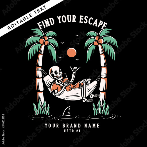 the skeleton relax at the summer island vector illustration