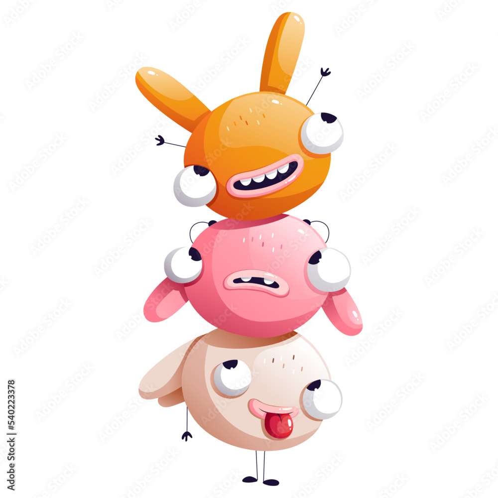 Fototapeta premium Funny round monsters climbed on top of each other - Vector Illustration