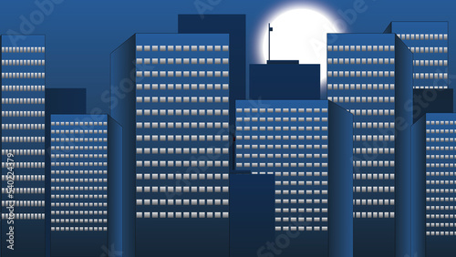 Flat 2D explainer animation illustration of the moon with city lights  and the moon with tall skyscrapers.