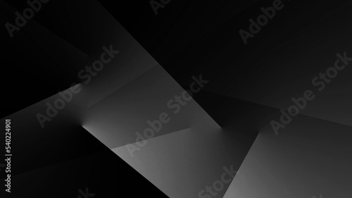 Modern black white abstract background. Minimal. Gradient. Dark grey banner with geometric shapes, lines, stripes, triangles. Design. Futuristic. Cut paper or metal effect. Origami, mosaic, geometry.