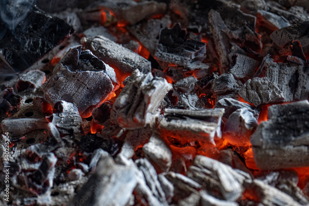 coal and charcoal. close up of a burning fire. coal and charcoal. close up of a burning fire.