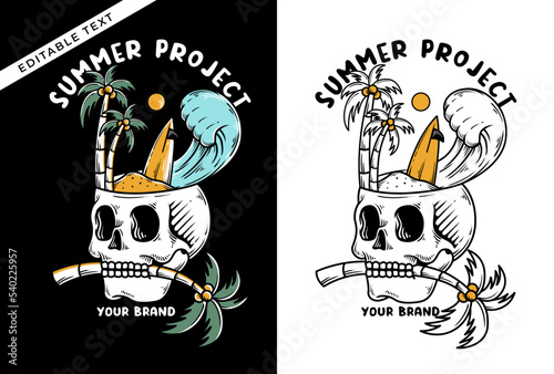 the summer party on the skull head vector illustration