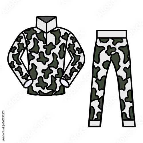 Mens Camouflage Military Tactical uniform vector color icon design, Shooting sport symbol, extreme sports Sign, skeet shooting and trapshooting stock illustration, paintball cow print combat suit Conc