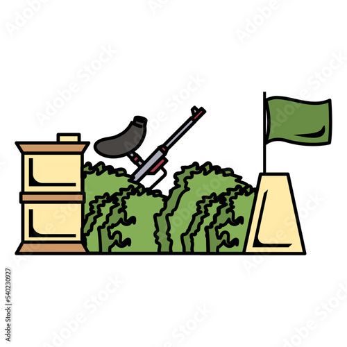 Escaping and Hidden Place vector color icon design, Shooting sport symbol, extreme sports Sign, skeet shooting and trapshooting stock illustration, Sack of leaves and Barrels Concept