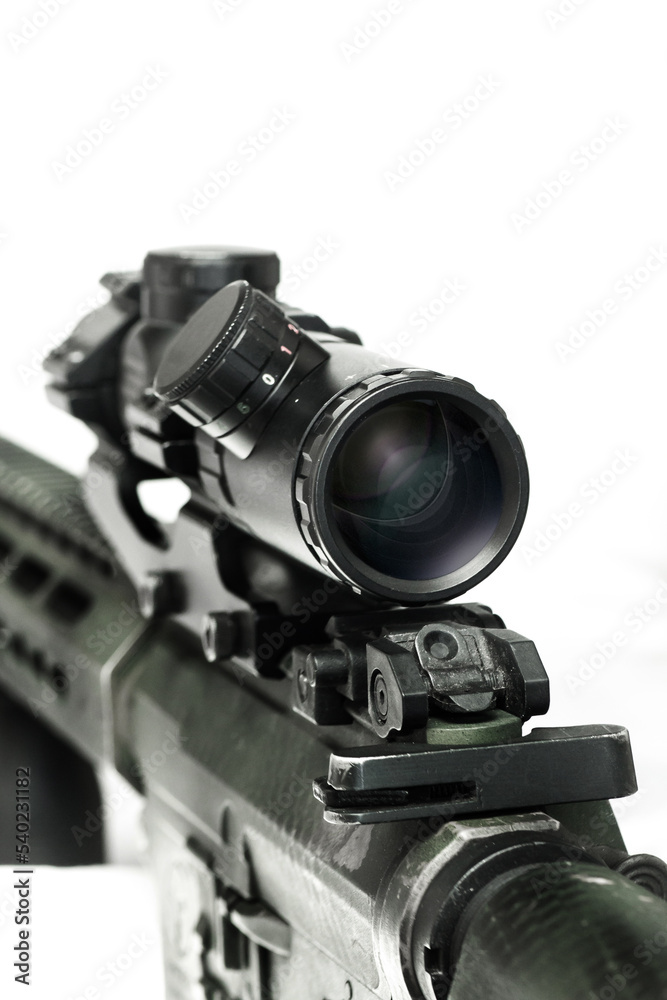 Sniper scope rifle attach on rifle weapon gun isolate on white background