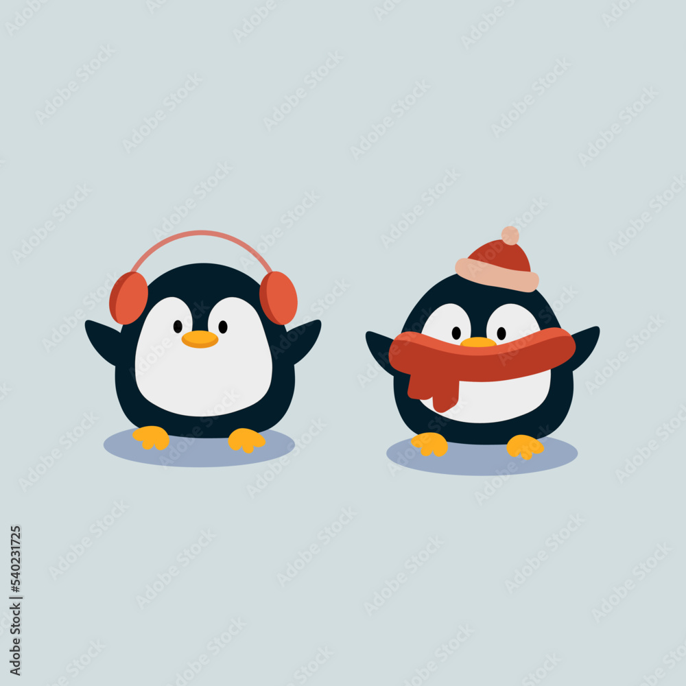 Obraz premium Image of winter penguins. Vector image on a blue background.