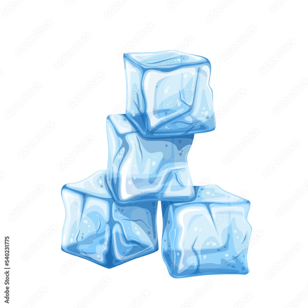 Heap of ice cubes vector illustration. Cartoon isolated pile of transparent crystal freeze blocks using for freshness of drink, juice, cocktail or water in glass, group of iced pieces of square form