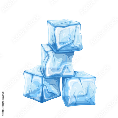 Heap of ice cubes vector illustration. Cartoon isolated pile of transparent crystal freeze blocks using for freshness of drink, juice, cocktail or water in glass, group of iced pieces of square form