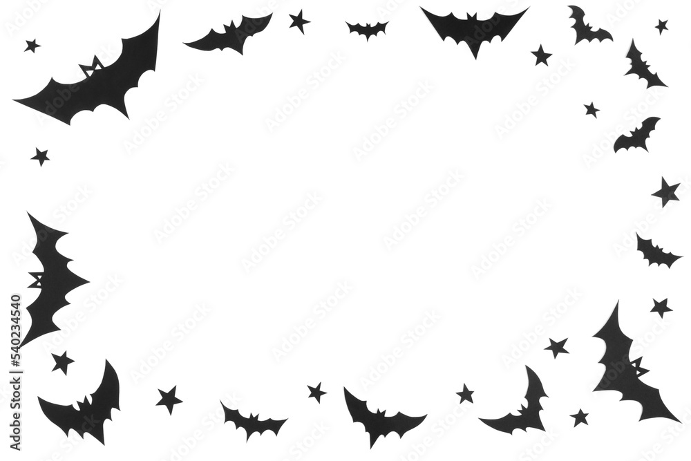 Fototapeta premium Happy halloween, Bats flying make from paper cut on white background, Decorative Halloween concept
