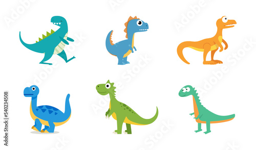 Cartoon dinosaur set. Collection of cute dinosaur icons. Flat vector illustration isolated on white background. © nature line