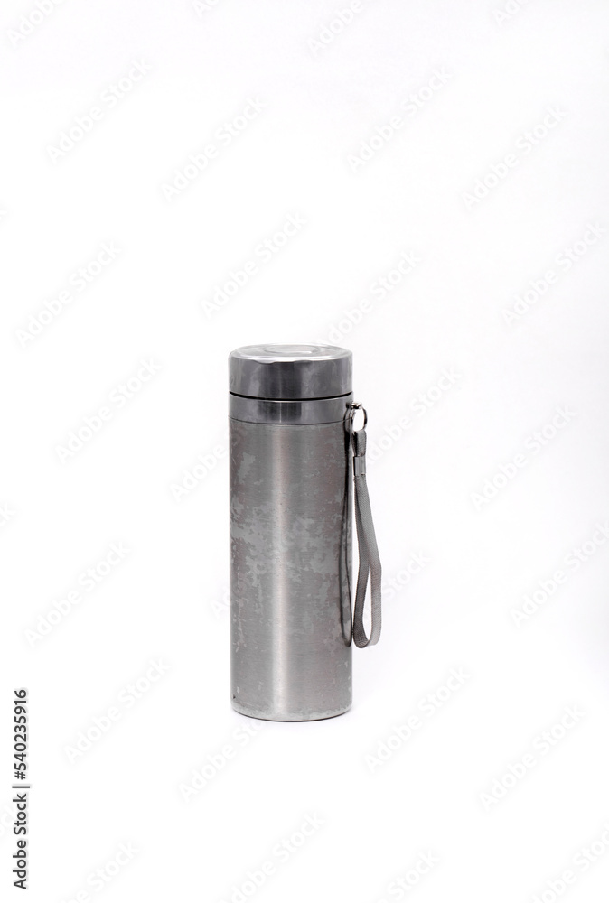 metal thermos on a white background metal thermos on a white background