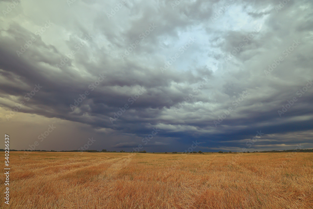 cloudscape field hay rolls sky clouds autumn, gloomy weather agriculture cloudscape field hay rolls sky clouds autumn, gloomy weather agriculture
