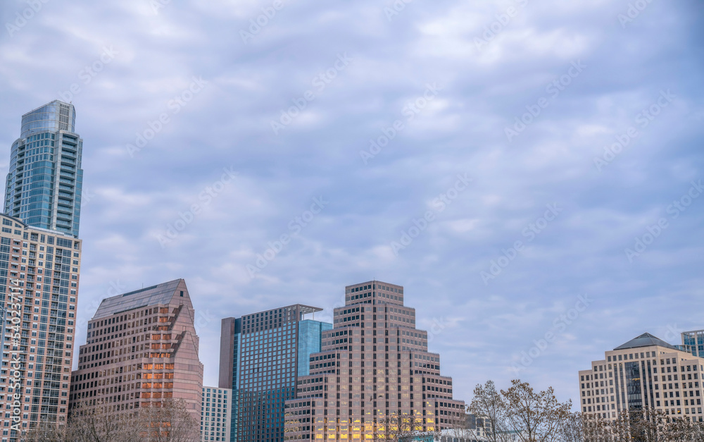 Austin, Texas- Cityscape against the cloudy sky views from Butler Metro Park