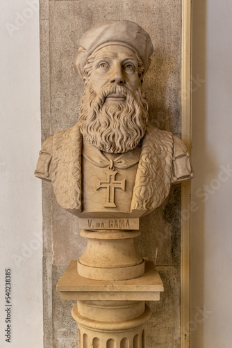 Portugal, August 2022: Statue of explorer Vasco da Gama, famous person born in Portugal