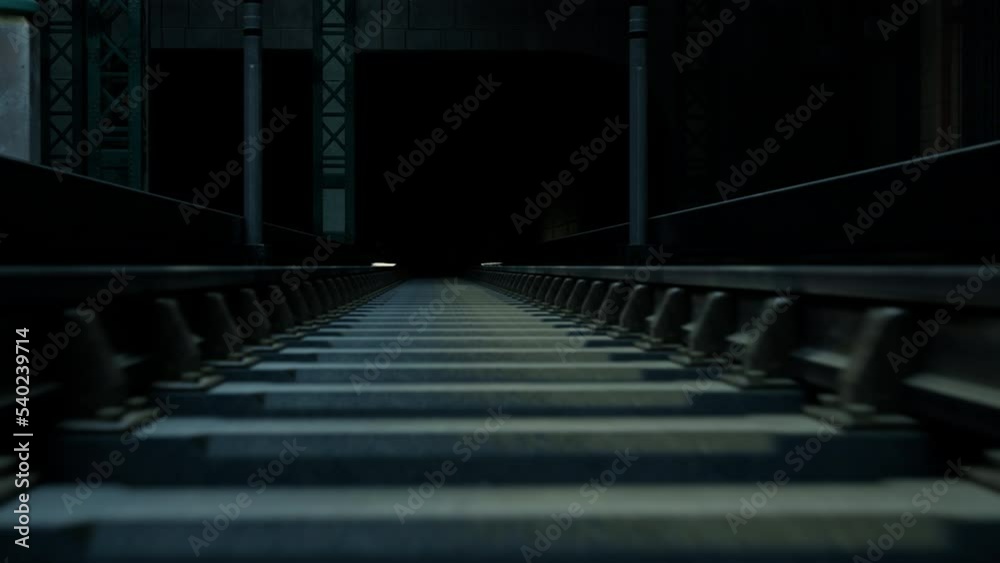a background of train tracks. close up on rails. ground view of railroad