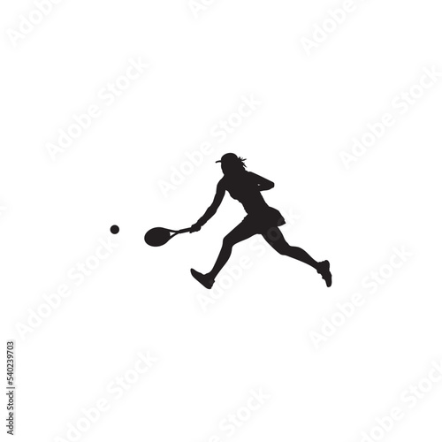 female logo playing floor tennis about to hit the ball