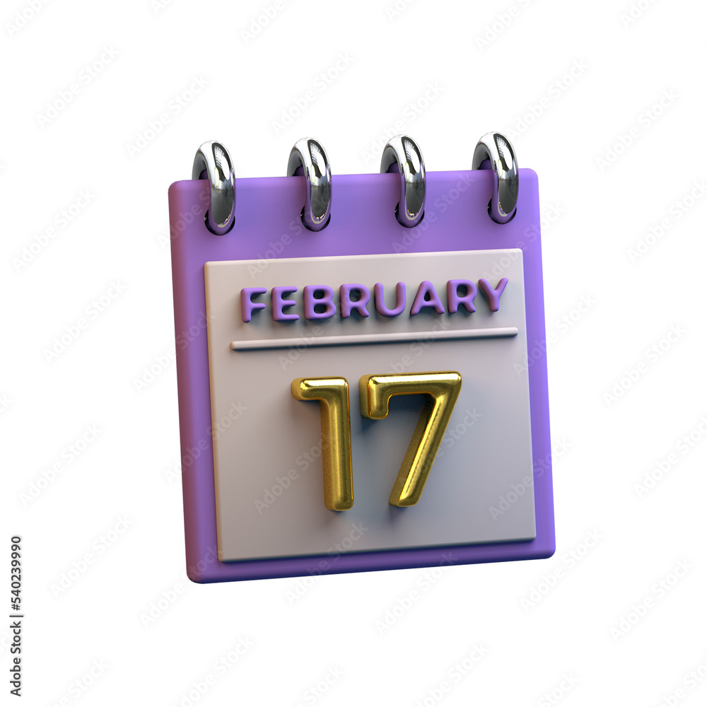 17 February monthly calendar 3D rendering 17 February monthly calendar 3D rendering