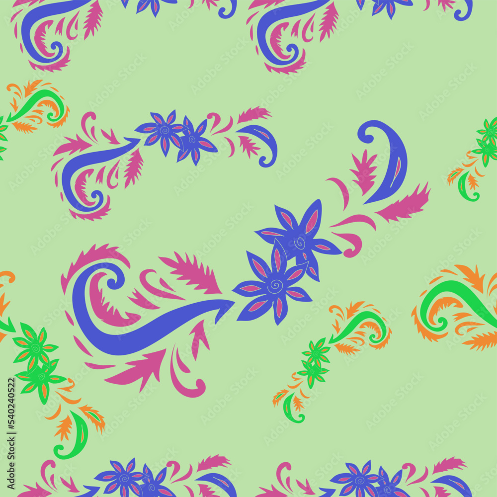Seamless stylized colored floral  . Hand drawn.