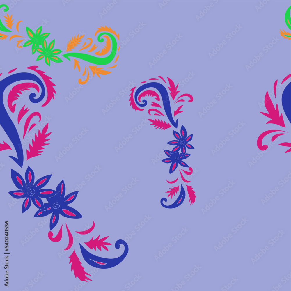 Horizontal stylized colored floral  . Hand drawn.