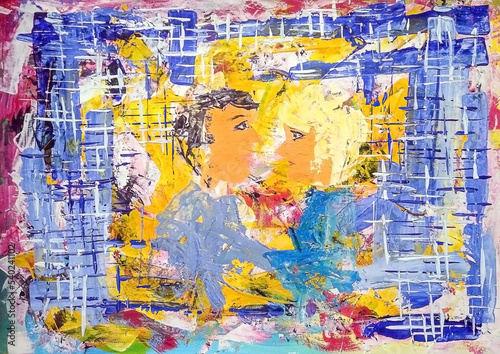 An abstract couple in love. Abstract painting, can be used as a fashionable background for wallpaper, posters. Drawing with a brush.