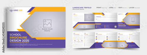 Trifold landscape school brochure template design or education institute admission trifold landscape