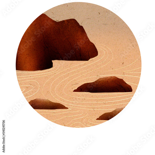 Canvas Print Landscape with stones and ripples, zen vibe, design, transparent background, cir