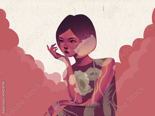 Foto Woman surrounding by flowers, surrealistic painting,  oriental illustration