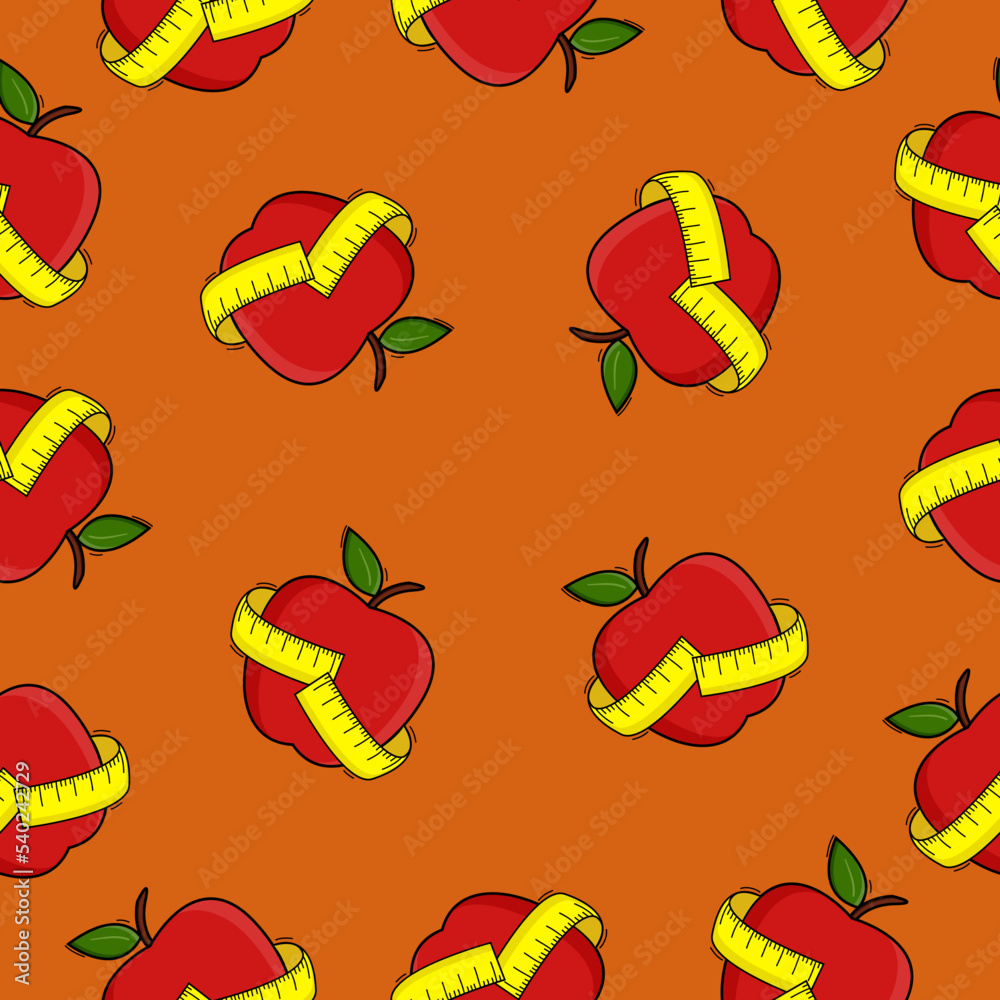 Apple and measure tape seamless pattern